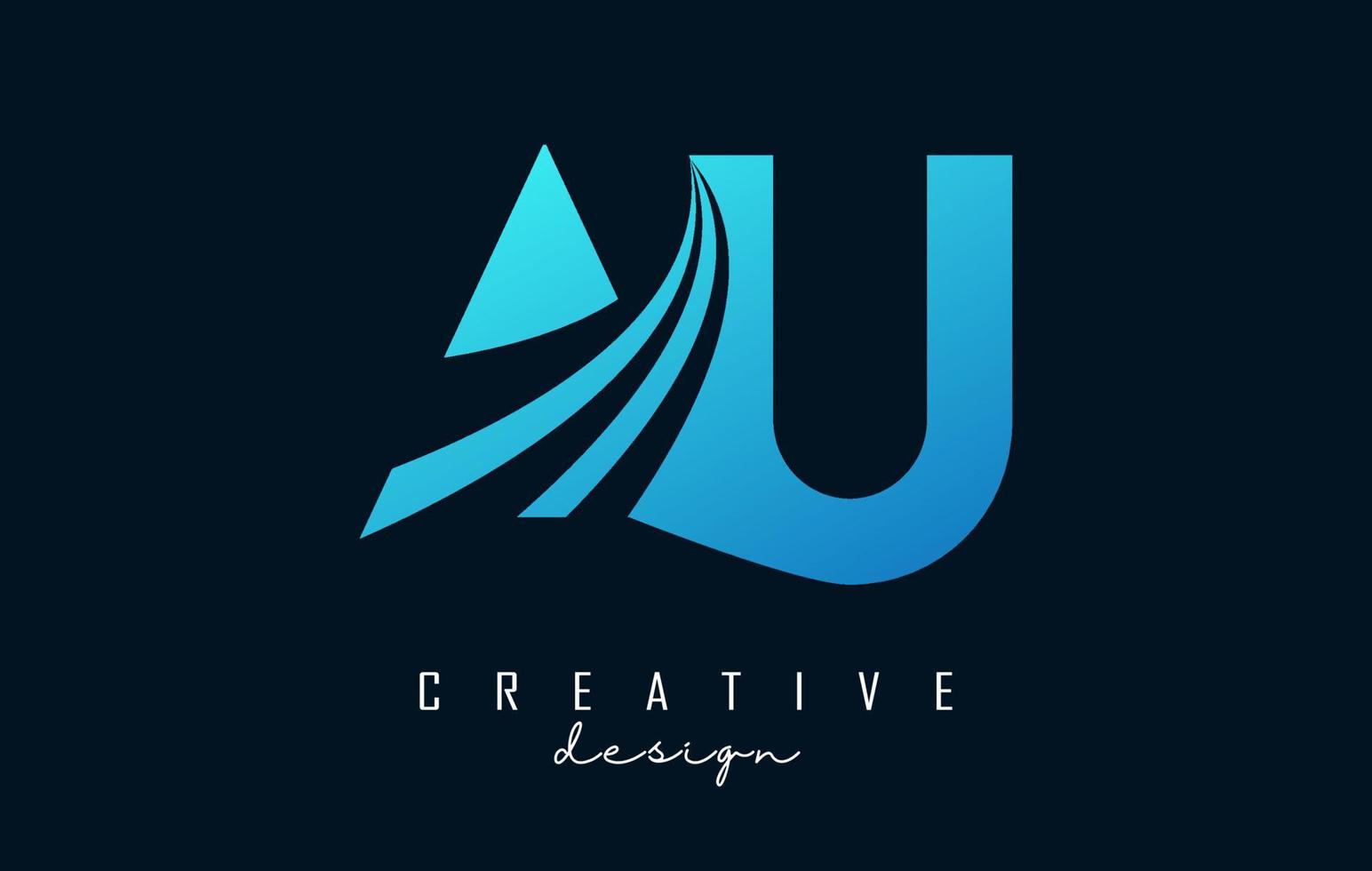 Creative blue letters Au A u logo with leading lines and road concept design. Letters with geometric design. vector