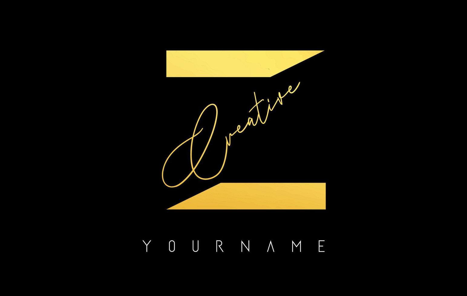 Creative golden Z logo with cuts and handwritten text concept design. Letter with geometric design. vector