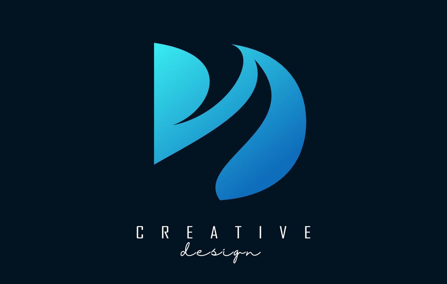 Letter D logo with negative space design and creative wave cuts. Letter with geometric design. vector