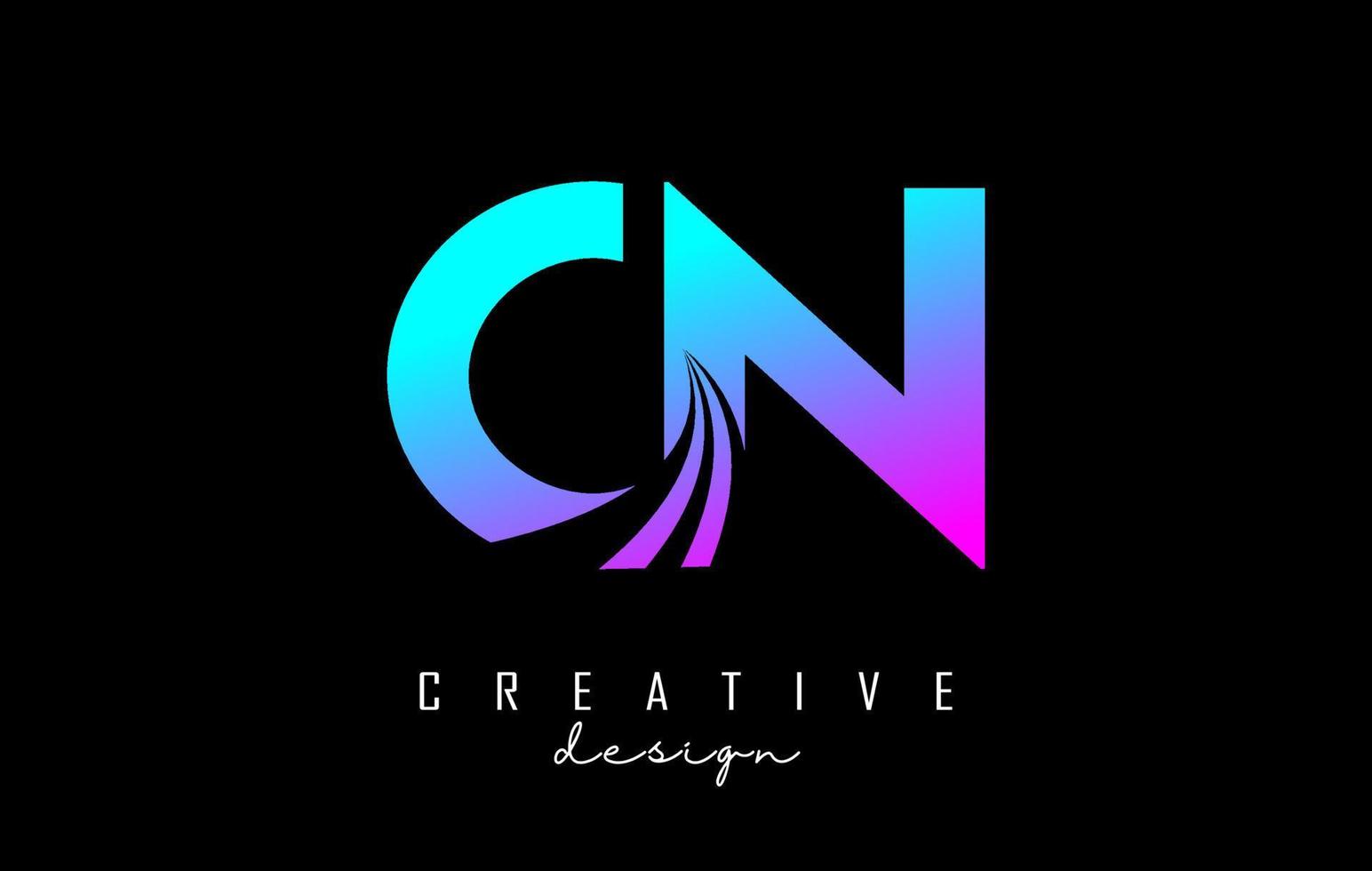 Creative colorful letters CN c n logo with leading lines and road concept design. Letters with geometric design. vector