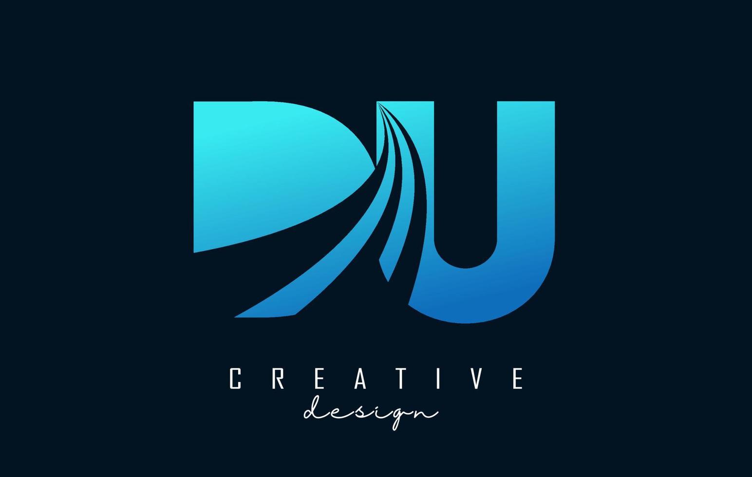 Creative blue letters Du d u logo with leading lines and road concept design. Letters with geometric design. vector