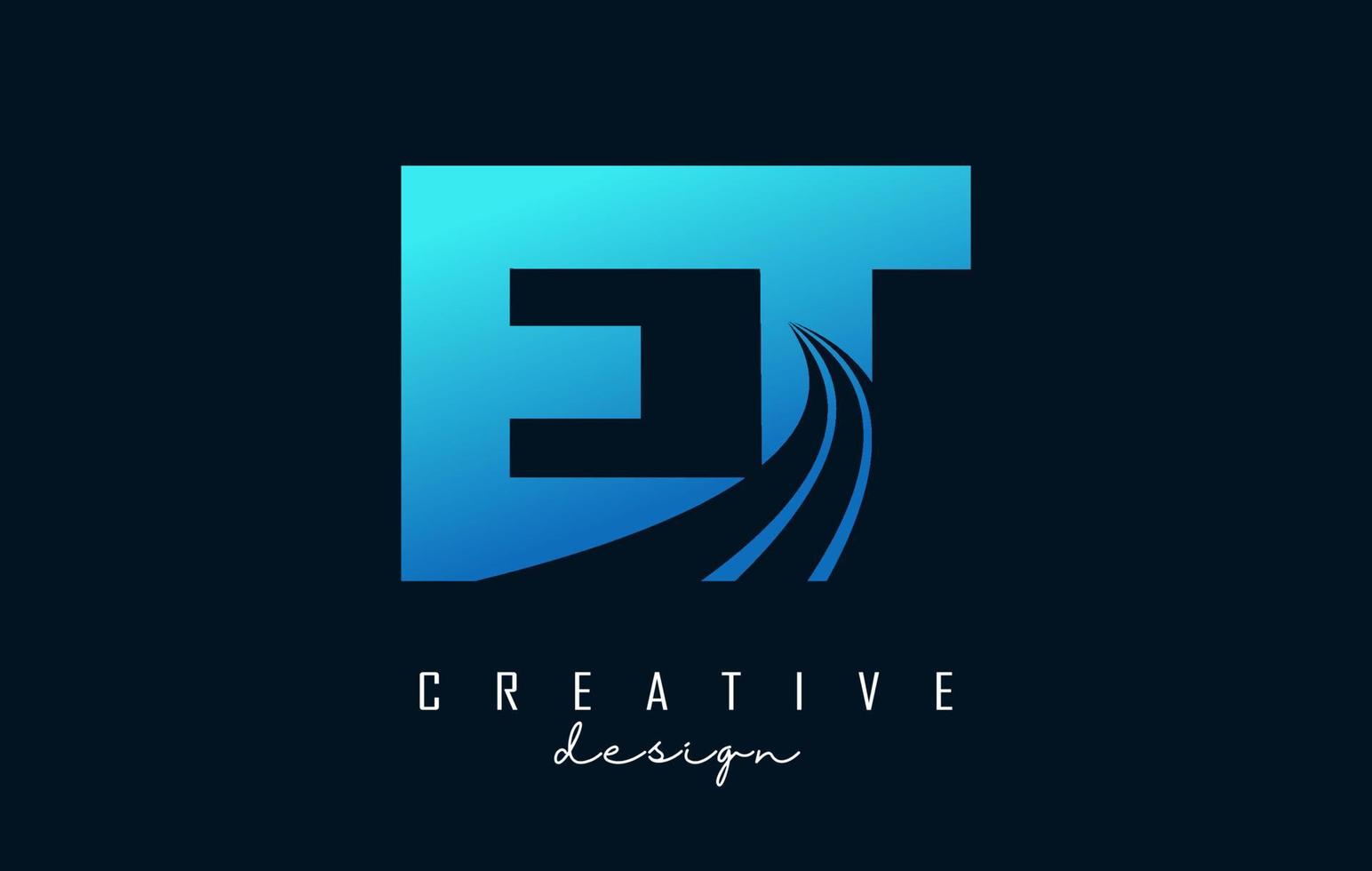 Creative blue letters ET e T logo with leading lines and road concept design. Letters with geometric design. vector