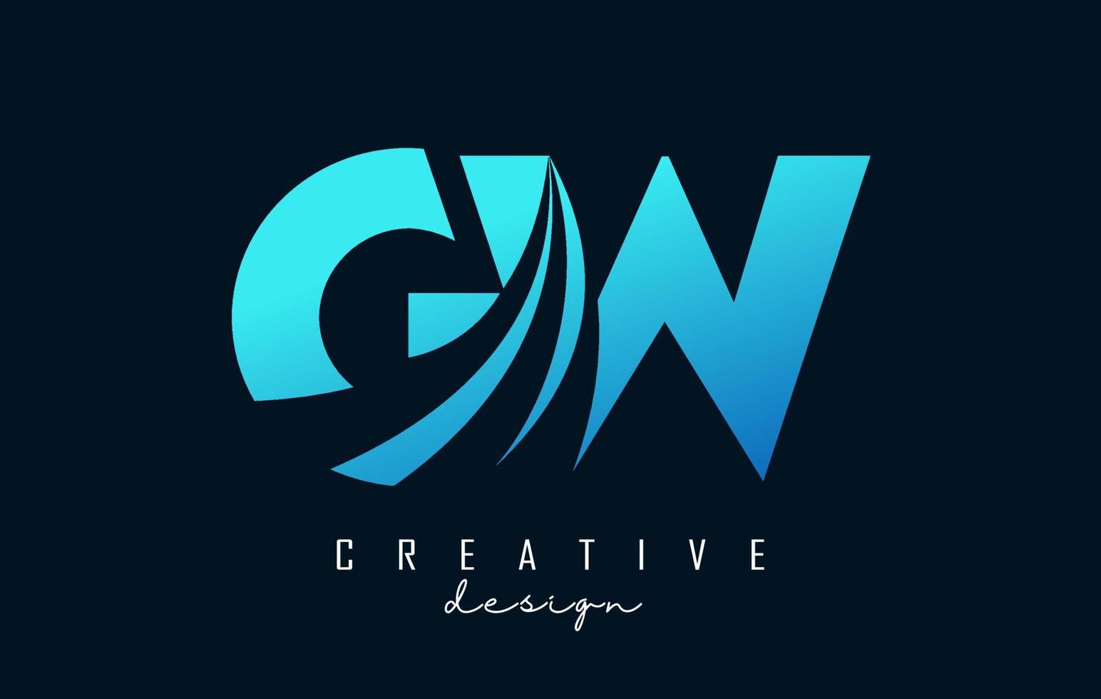 Creative blue letters GW g w logo with leading lines and road concept design. Letters with geometric design. vector
