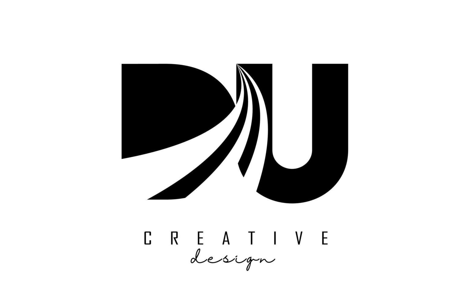 Creative black letters Du d u logo with leading lines and road concept design. Letters with geometric design. vector