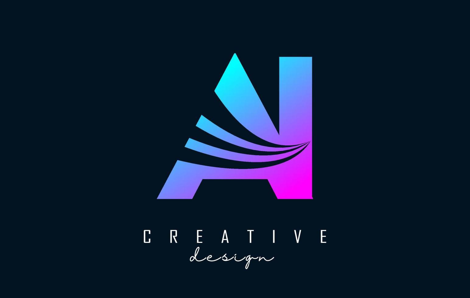 Creative colorful letters AI A I logo with leading lines and road concept design. Letters with geometric design. vector