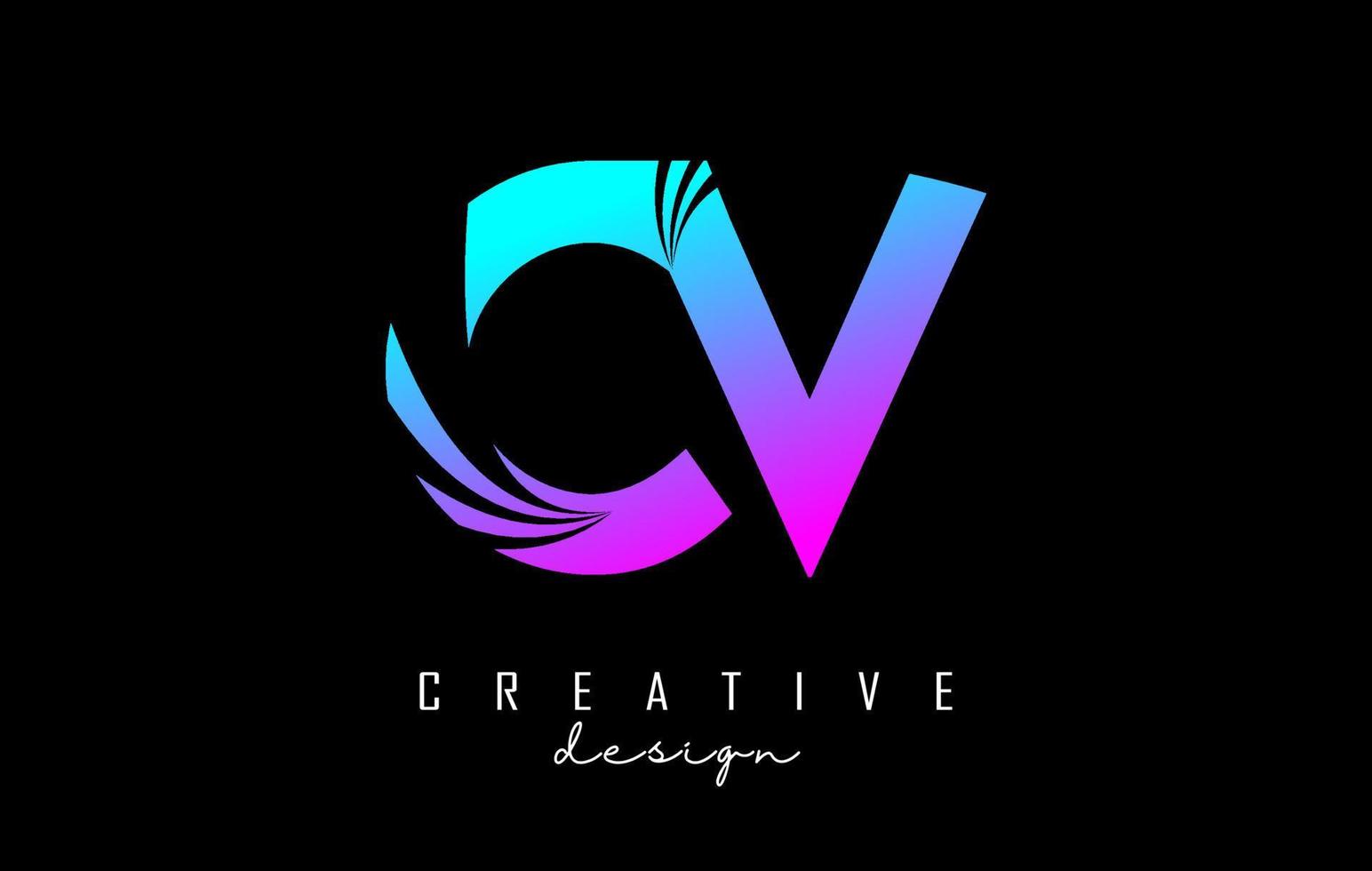 Creative colorful letters CV c v logo with leading lines and road concept design. Letters with geometric design. vector