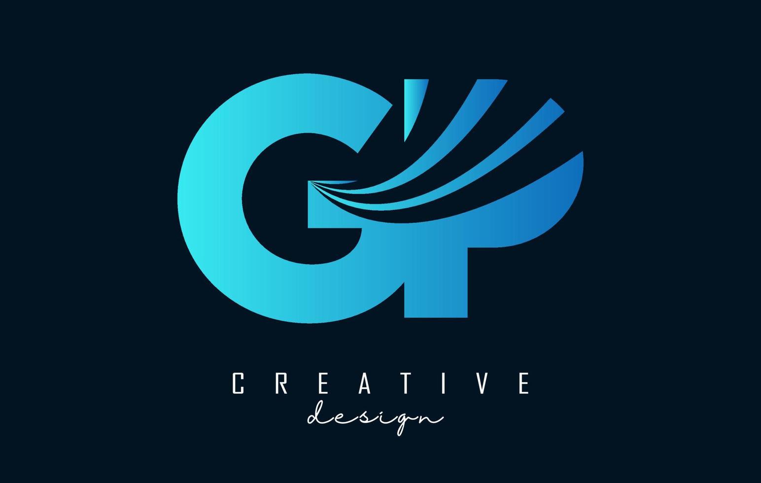 Creative blue letters GP G P logo with leading lines and road concept design. Letters with geometric design. vector