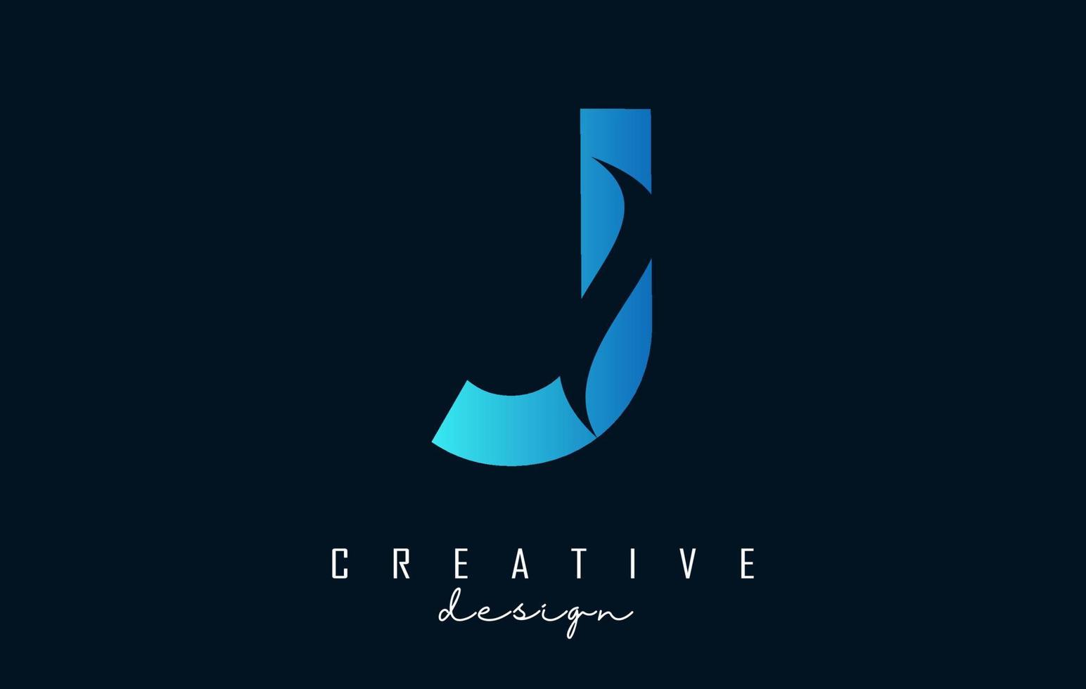 Letter J logo with negative space design and creative wave cuts. Letter with geometric design. vector