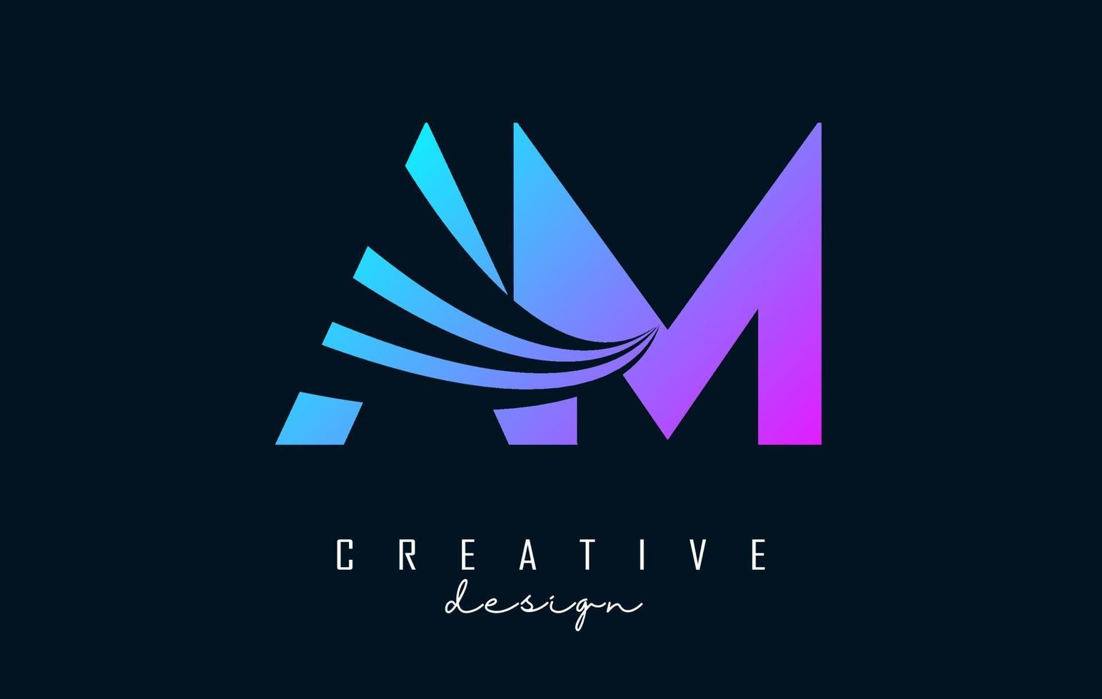 Creative colorful letters AM A m logo with leading lines and road concept design. Letters with geometric design. vector