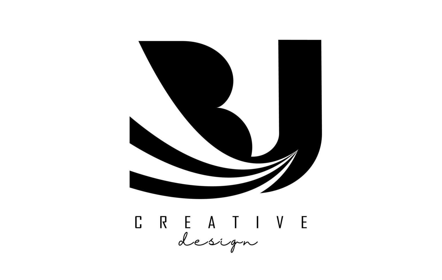 Logotipo creativo de letras negras bj bj con líneas principales y diseño de concepto de carretera. letras con diseño geométrico. vector