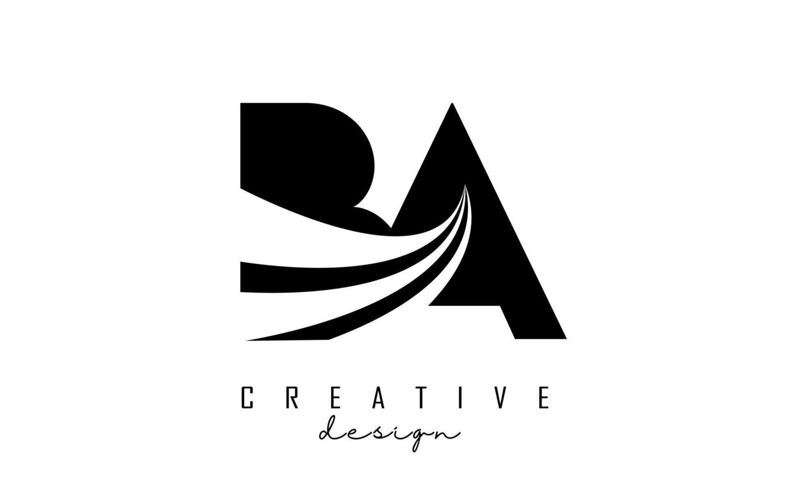 Creative black letters BA b a logo with leading lines and road concept design. Letters with geometric design. vector