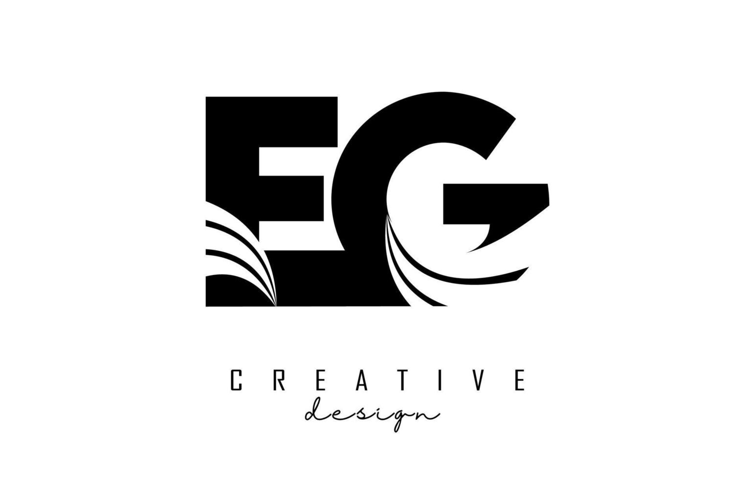Creative black letters EG e g logo with leading lines and road concept design. Letters with geometric design. vector