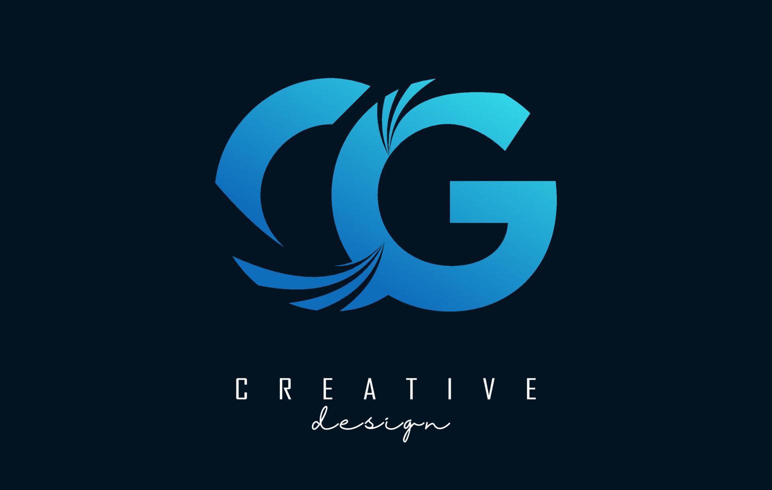 Creative blue letters CG c g logo with leading lines and road concept design. Letters with geometric design. vector