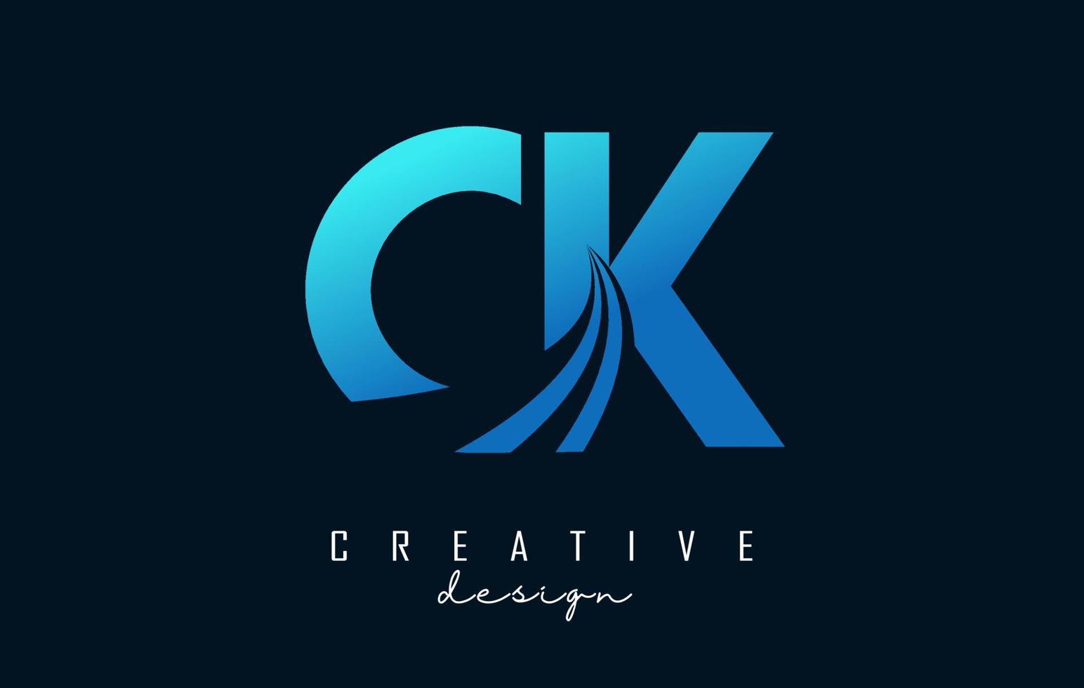 Creative blue letters CK c k logo with leading lines and road concept design. Letters with geometric design. vector