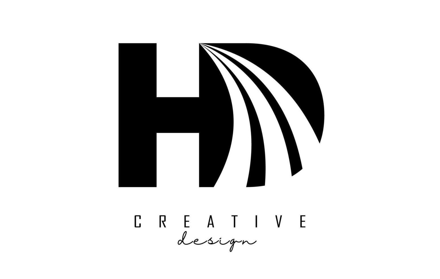 Creative black letters HD h d logo with leading lines and road concept design. Letters with geometric design. vector