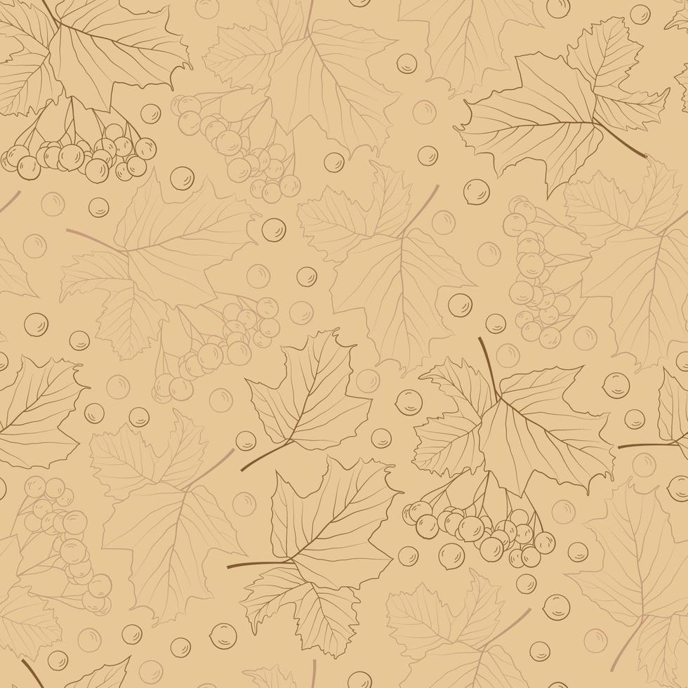 Seamless pattern with viburnum branches on a beige background. Vector illustration.