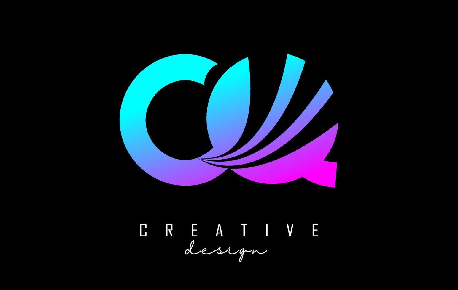 Creative colorful letters CQ c q logo with leading lines and road concept design. Letters with geometric design. vector