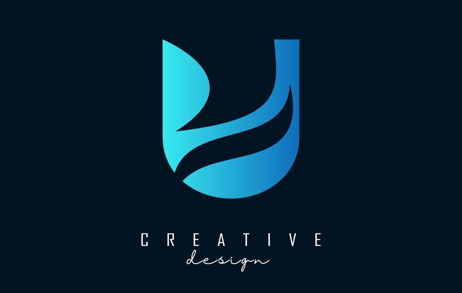 Letter U logo with negative space design and creative wave cuts. Letter with geometric design. vector