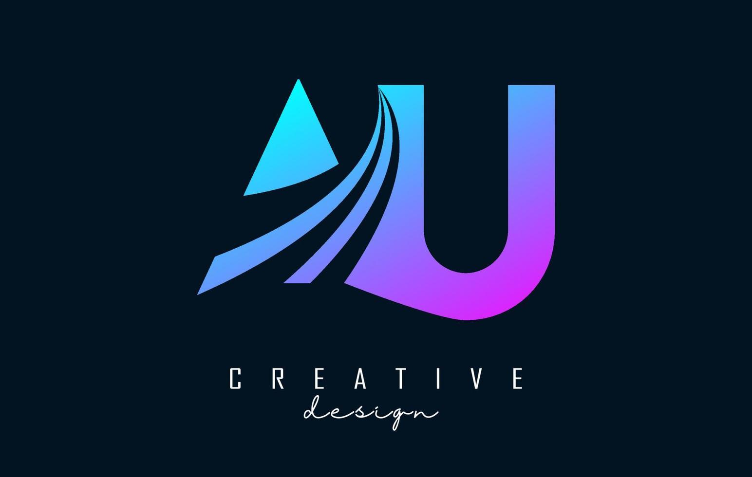 Creative colorful letters Au A u logo with leading lines and road concept design. Letters with geometric design. vector