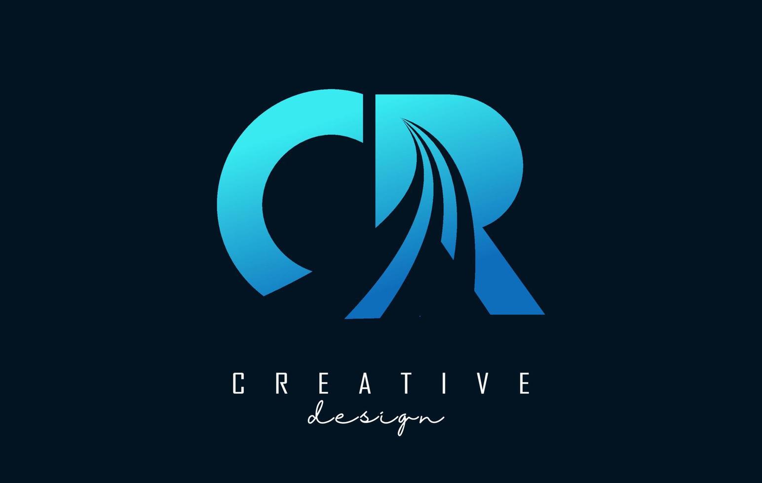 Creative blue letters CR c r logo with leading lines and road concept design. Letters with geometric design. vector