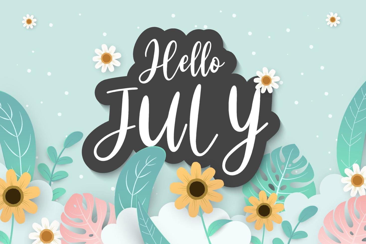 Hello july greetings with soft background design vector