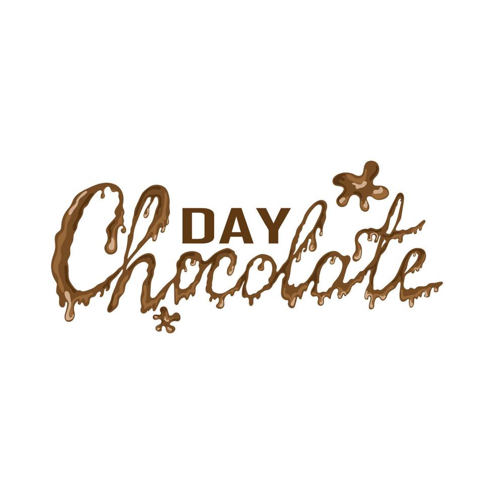 día mundial del chocolate. tonos marrones oscuros. el texto está escrito a mano. letras con goteo de chocolate y manchas. Ilustración vectorial sobre fondo blanco vector