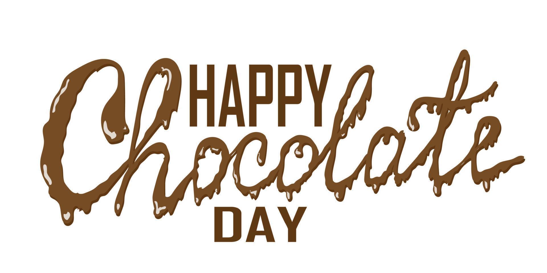 día mundial del chocolate. tonos marrones oscuros. el texto está escrito a mano. letras con goteo de chocolate. Ilustración vectorial sobre fondo blanco vector