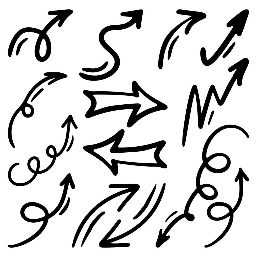 Arrows hand-drawn simple doodle engraving style Set Vector 