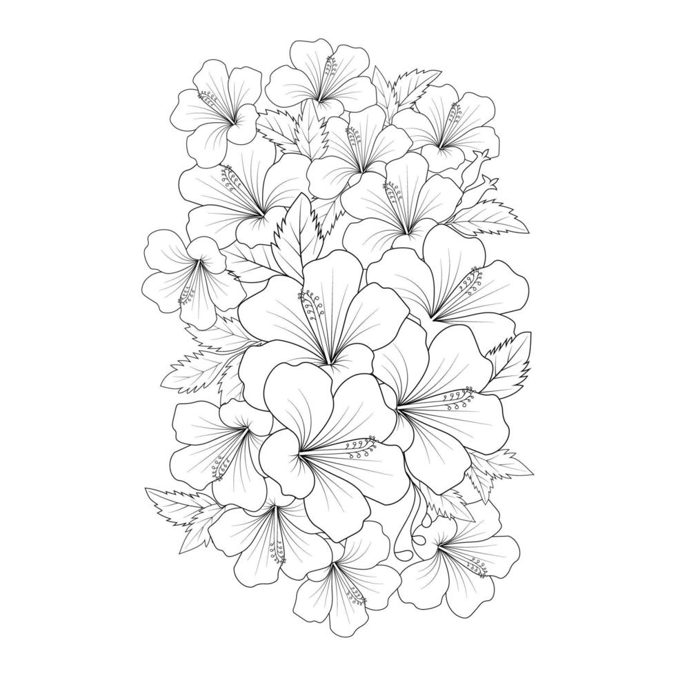 doodle common hibiscus flower line art coloring book page of vector graphic design