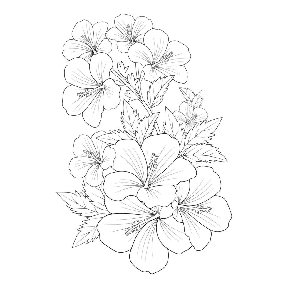 rose of sharon flower doodle line art coloring book page of vector graphic design