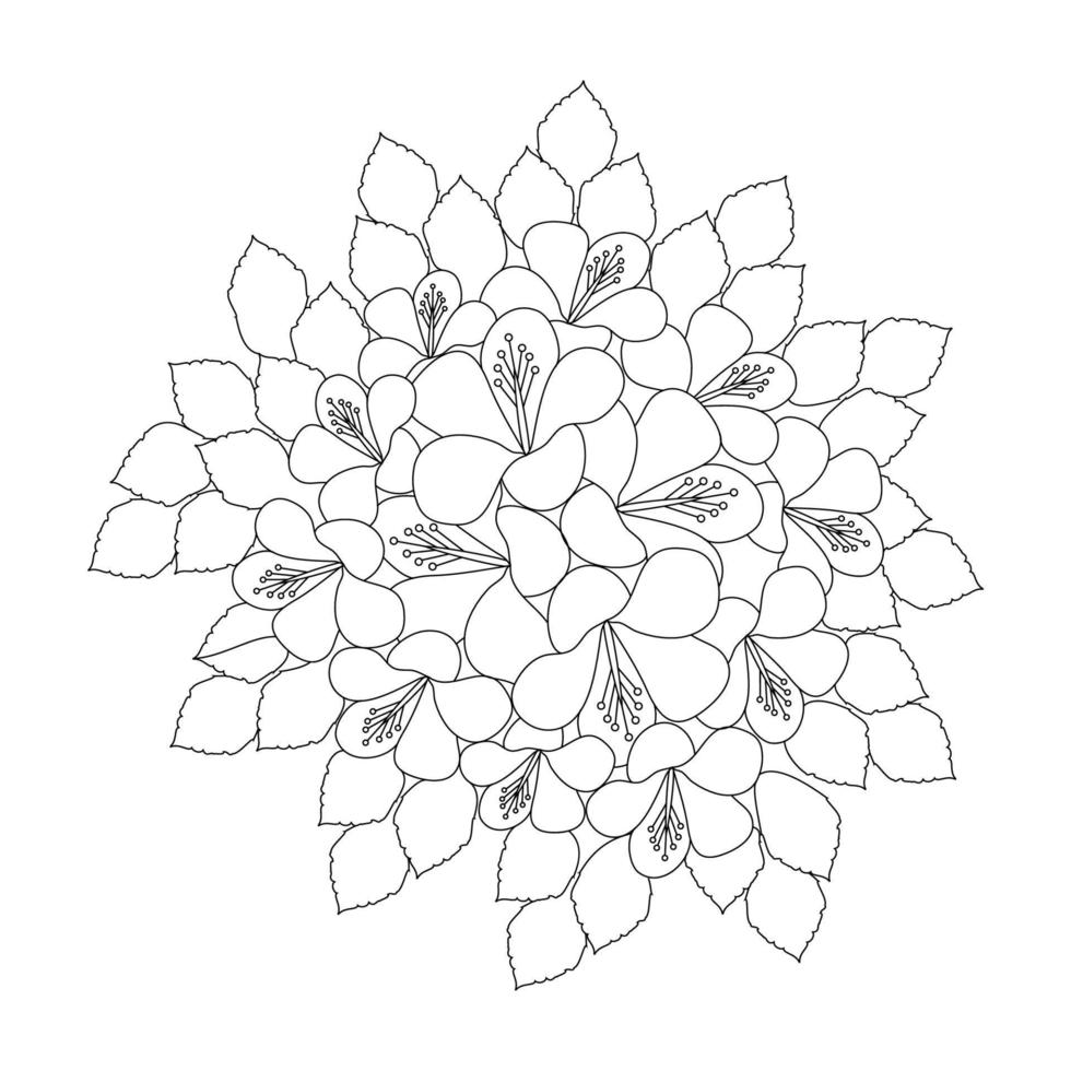 flowers coloring page of blooming design line art vector graphic