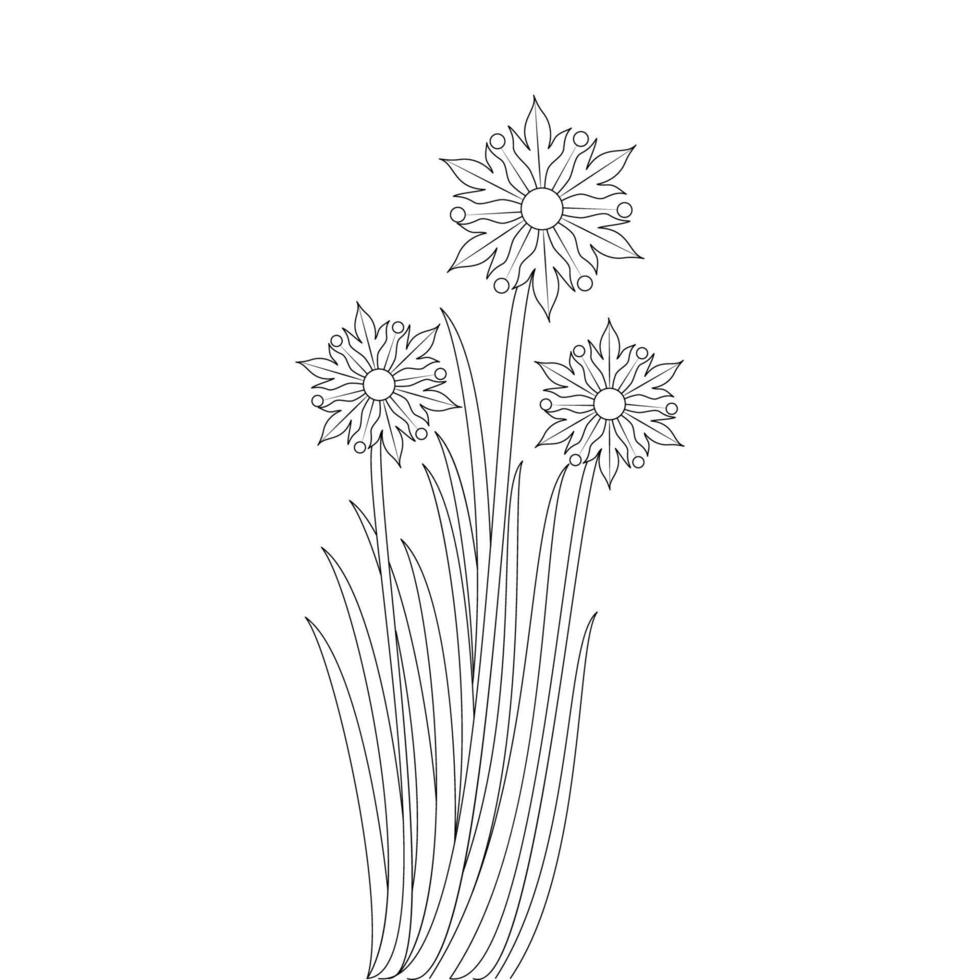 diseño de flores vectoriales con trazo de arte de línea negra floreciente florecer dibujo a mano vector