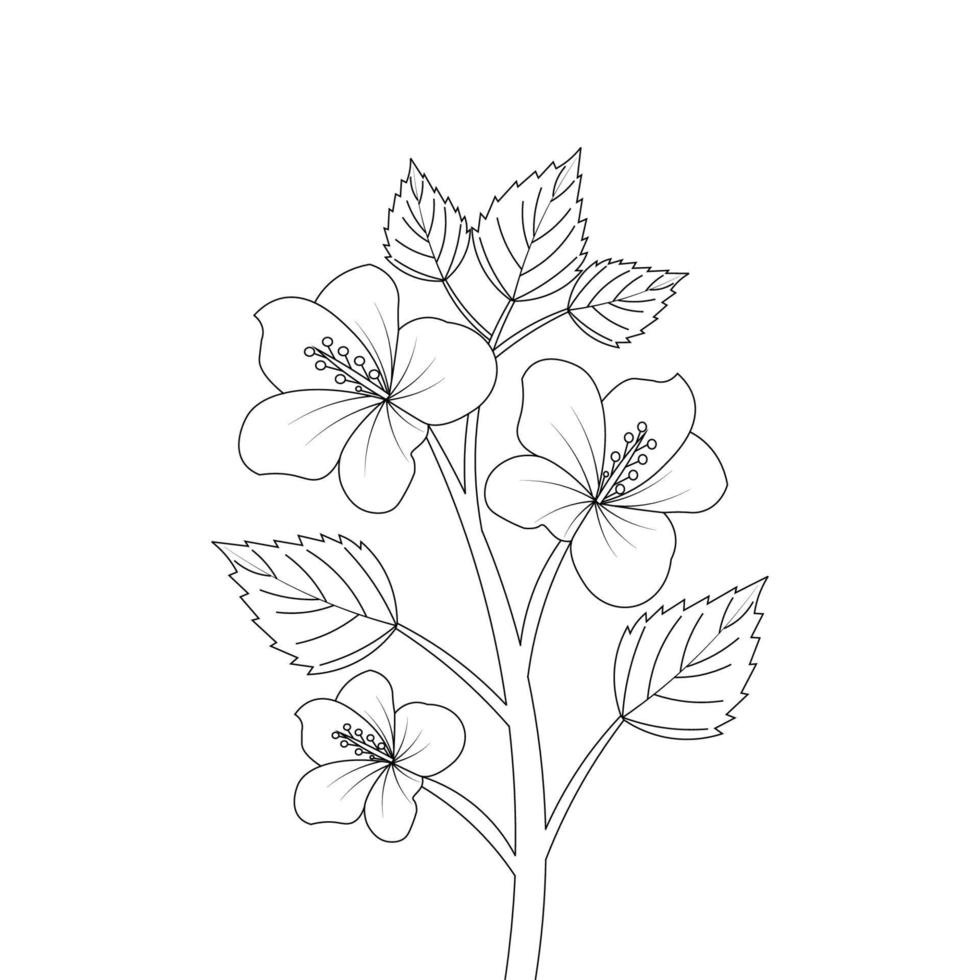 kids coloring page of hibiscus flower illustration with line art stroke vector