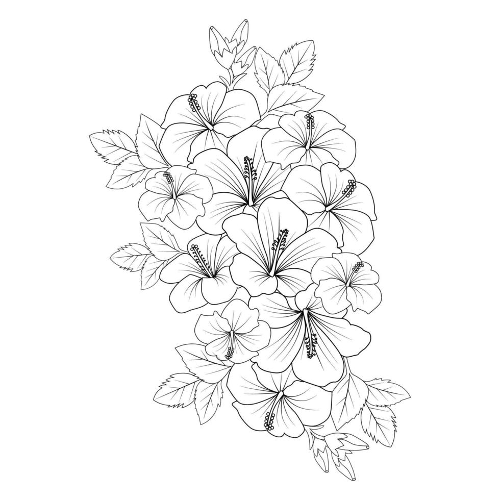 china rose flower doodle coloring page illustration with line art stroke vector