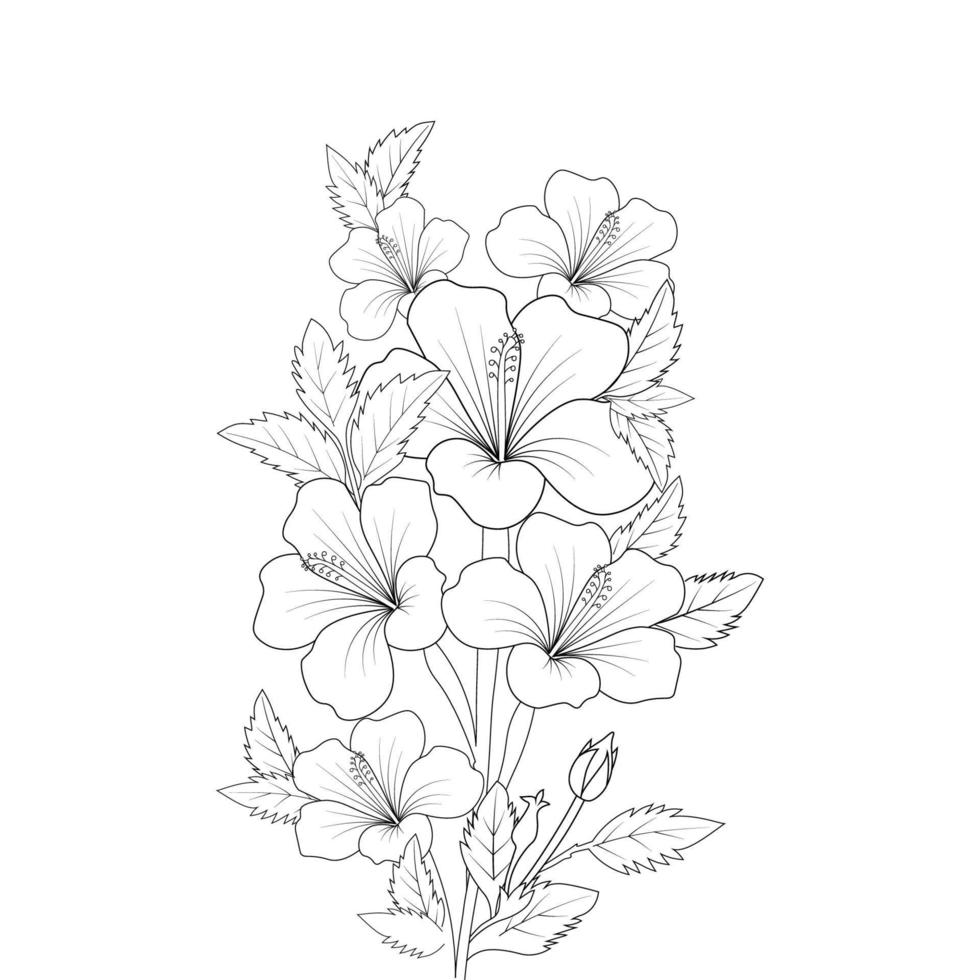 doodle común hibisco flor línea arte libro para colorear página de diseño gráfico vectorial vector