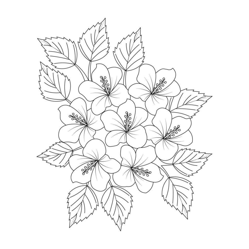 cute kids coloring page of china rose flower drawing for printing vector