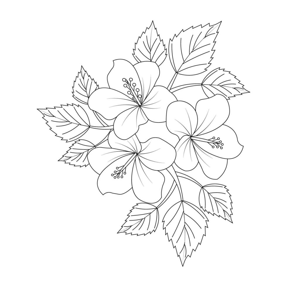 lindos niños para colorear página de china rosa flor dibujo para imprimir vector