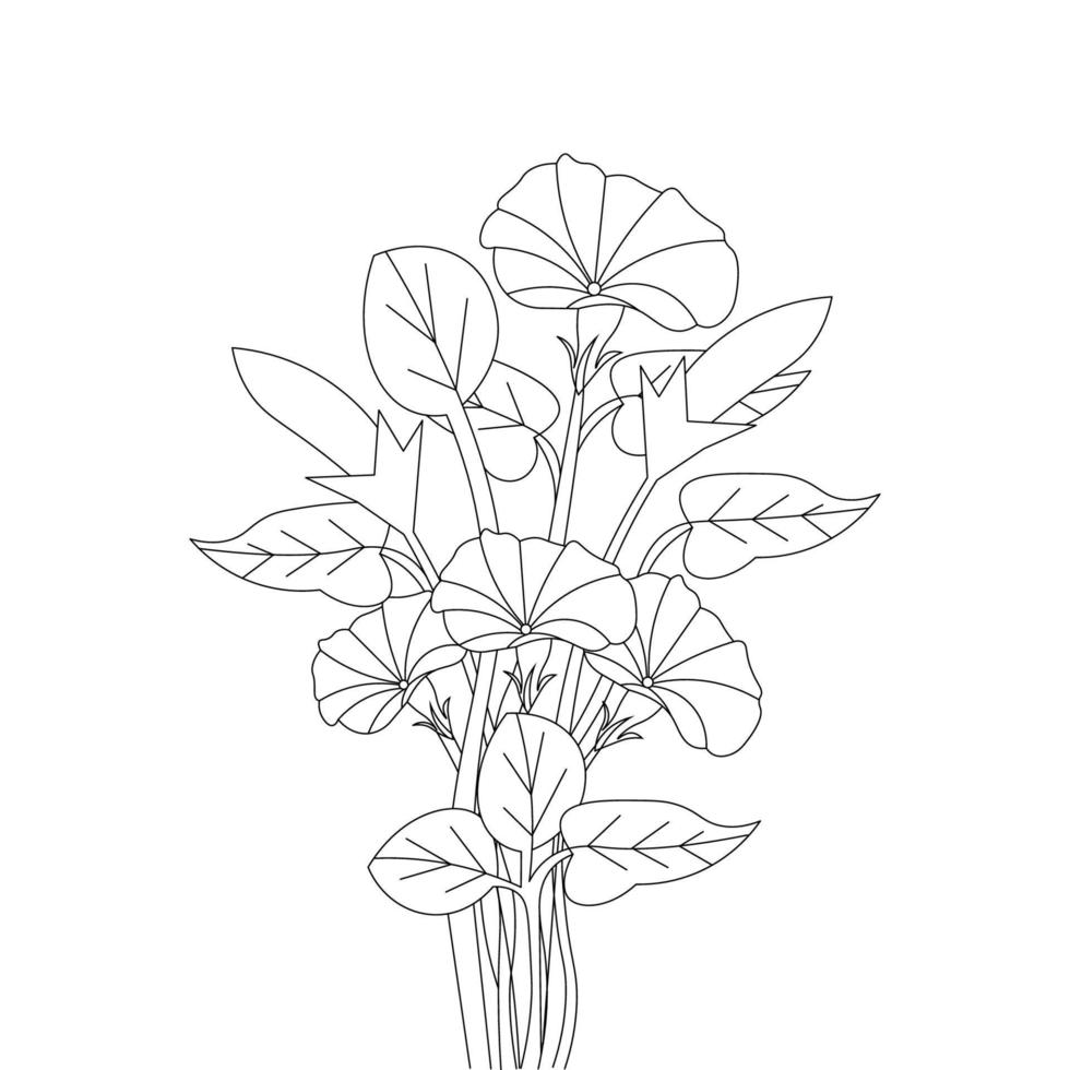 blooming petal of flower branch coloring book page element for kids drawing vector