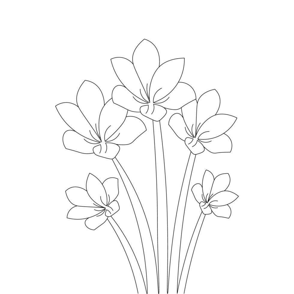 blooming petal of flower branch coloring book page element for kids drawing vector