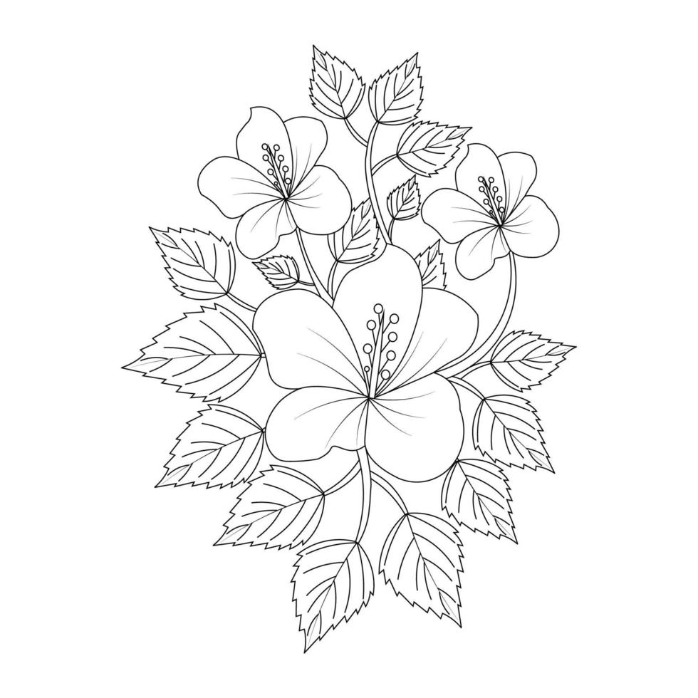 lindos niños para colorear página de china rosa flor dibujo para imprimir vector