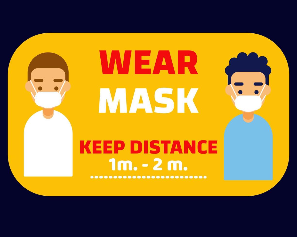 Keep distance and Wear mask concept. Cartoon vector style for your design.