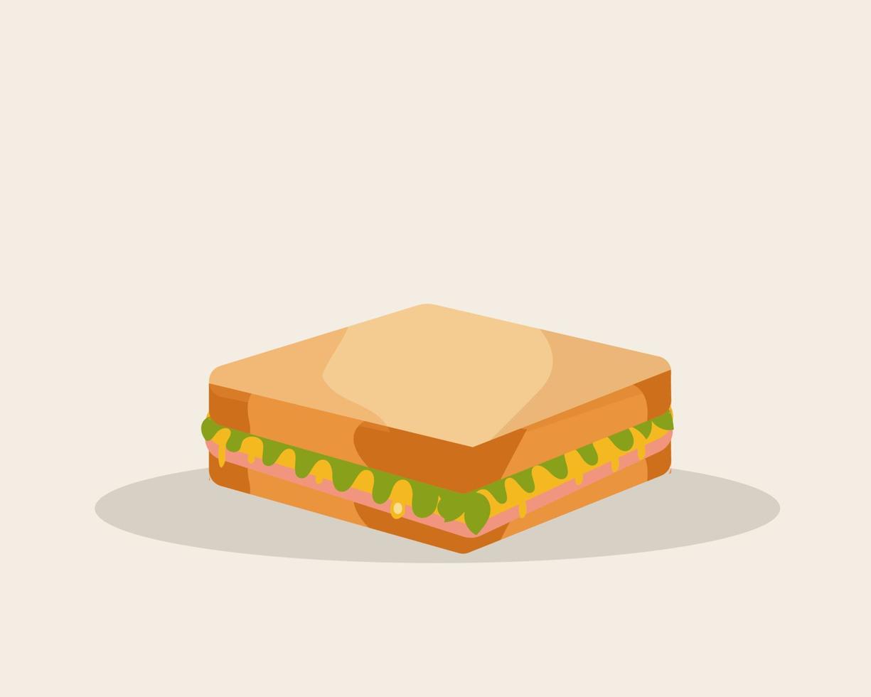 Sándwiches de jamón y queso de res o cerdo con fondo de tomate y vegetales, idea para su diseño sobre comida. diseño vectorial de dibujos animados vector