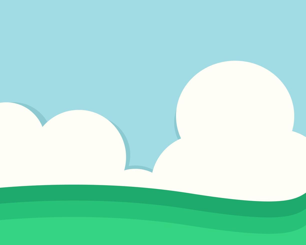 Green hill with blue sky and big white clouds. vector