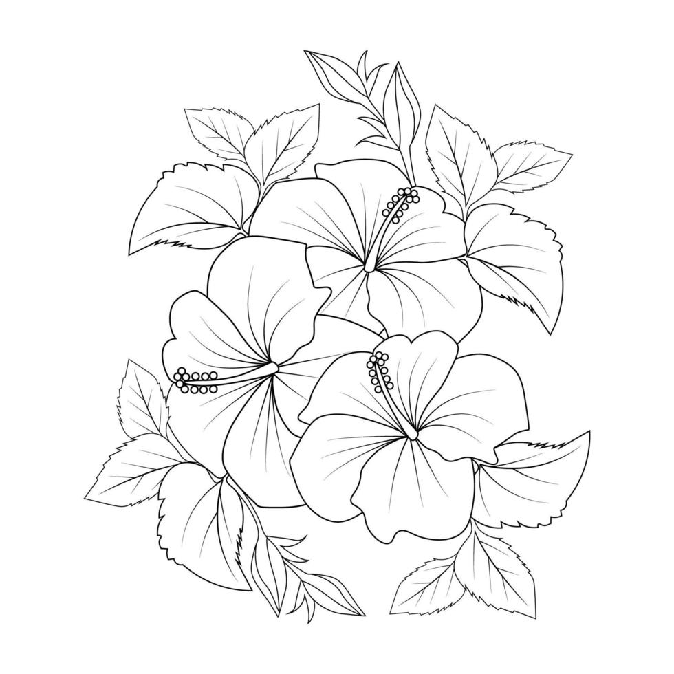 hawaiian flower coloring page illustration with line art stroke of black and white hand drawn vector