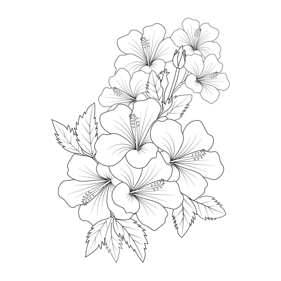 rose of sharon flower doodle line art coloring book page of vector graphic design