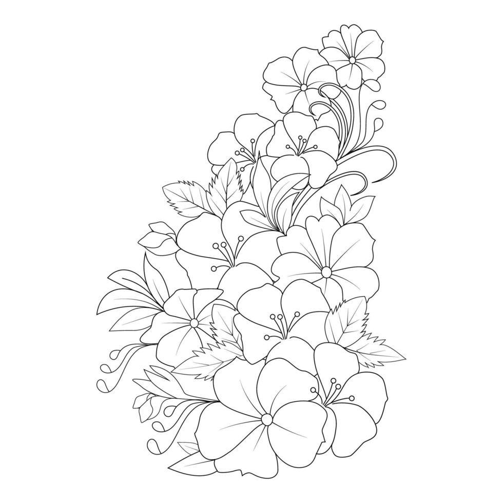 rose of sharon flower doodle line art coloring book page of vector graphic design