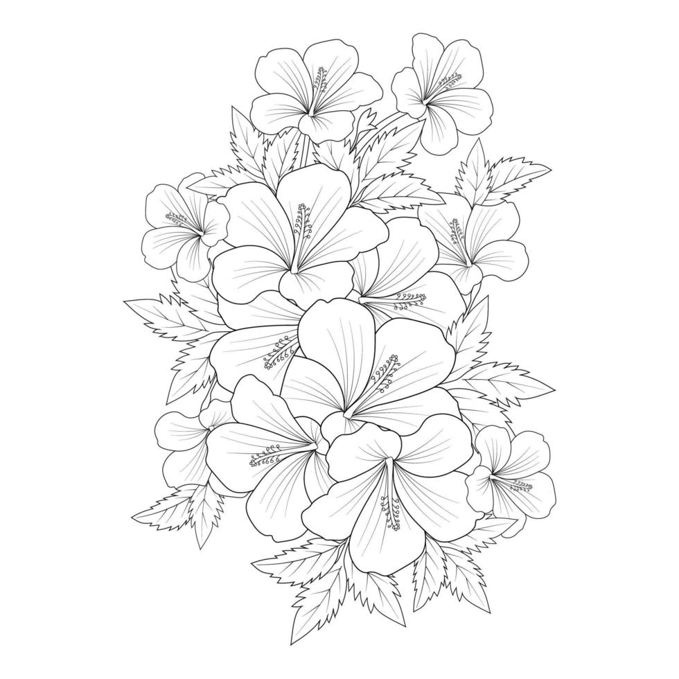 rose of sharon flower doodle line art coloring book page of vector graphic design