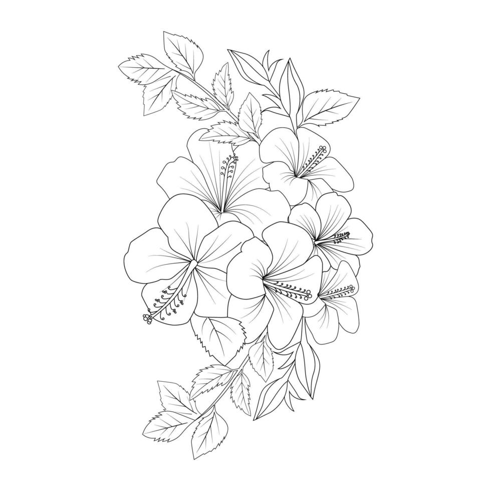 flor hawaiana para colorear ilustración de página con trazo de arte lineal de dibujado a mano en blanco y negro vector