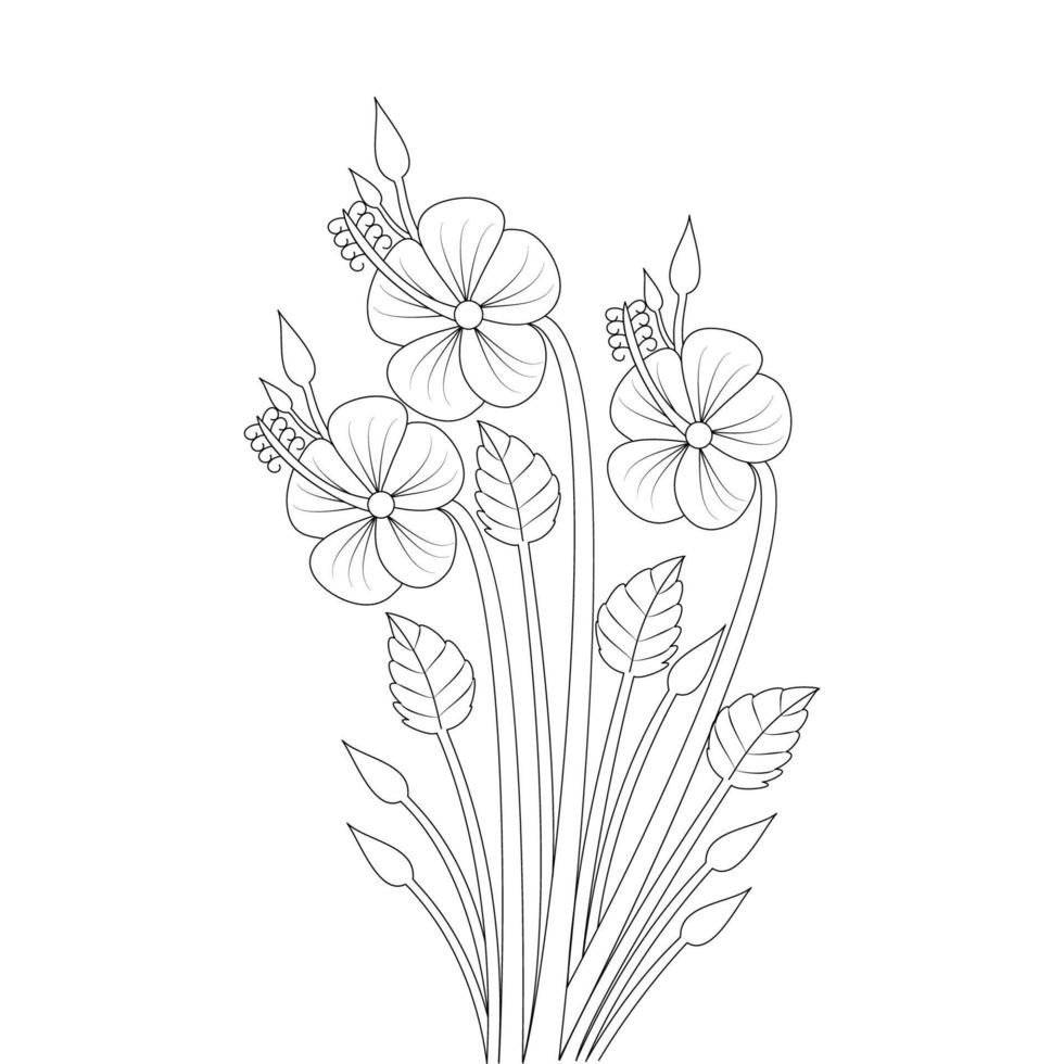 diseño de página para colorear de flor de elemento de plantilla de impresión de dibujo de flor vector