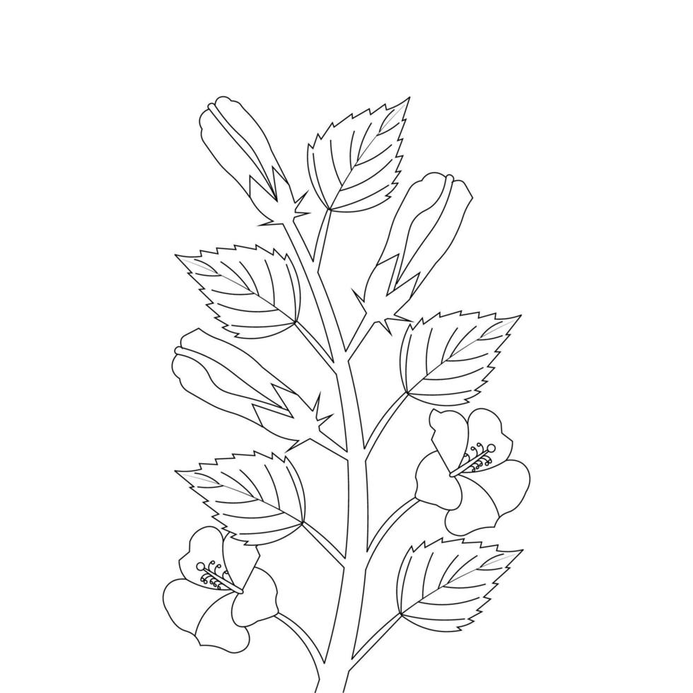 kids coloring page of hibiscus flower illustration with line art stroke vector